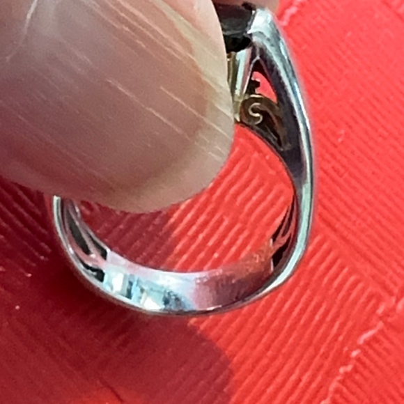 TOPAZ & BLUE ZIRCON SS RING, SIZE 7, STAMPED - Picture 4 of 6